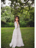 Bell Sleeve Ivory Lace Floor Length Flower Girl Dress